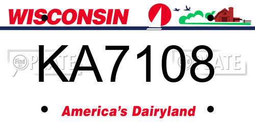 KA7108 Wisconsin License Plate