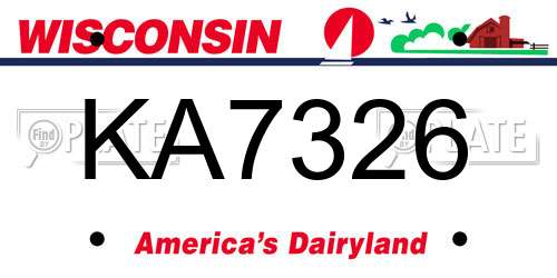 KA7326 Wisconsin License Plate