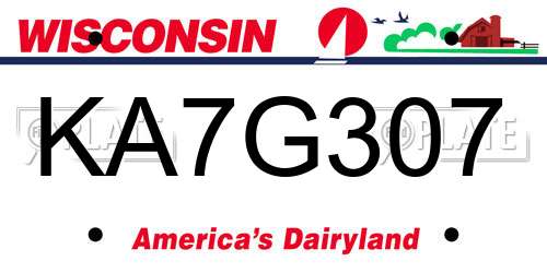 KA7G307 Wisconsin License Plate