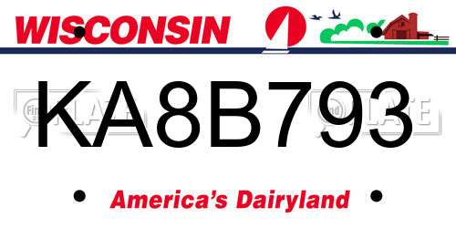 KA8B793 Wisconsin License Plate
