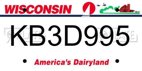KB3D995 Wisconsin License Plate