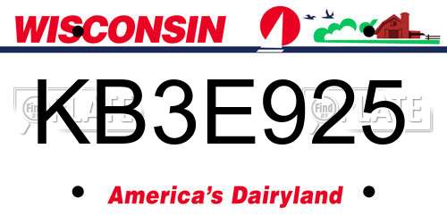 KB3E925 Wisconsin License Plate