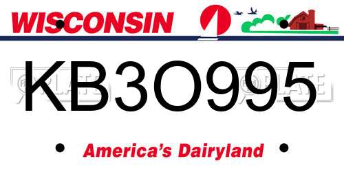 KB3O995 Wisconsin License Plate