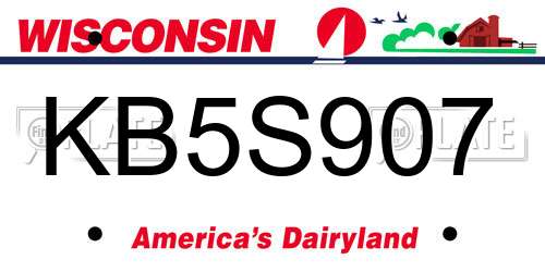 KB5S907 Wisconsin License Plate