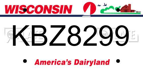 KBZ8299 Wisconsin License Plate