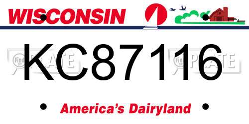 KC87116 Wisconsin License Plate