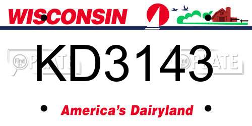 KD3143 Wisconsin License Plate