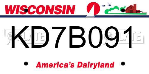 KD7B091 Wisconsin License Plate
