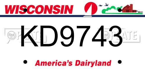 KD9743 Wisconsin License Plate