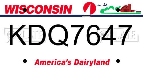 KDQ7647 Wisconsin License Plate