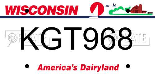 KGT968 Wisconsin License Plate