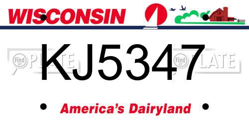 KJ5347 Wisconsin License Plate