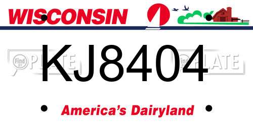 KJ8404 Wisconsin License Plate