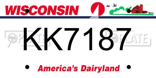KK7187 Wisconsin License Plate