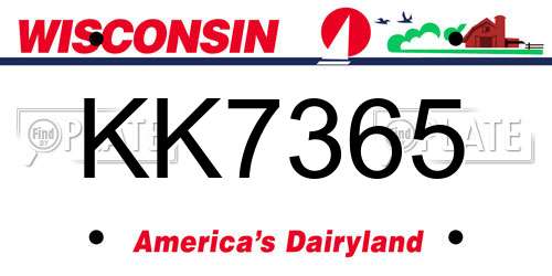 KK7365 Wisconsin License Plate
