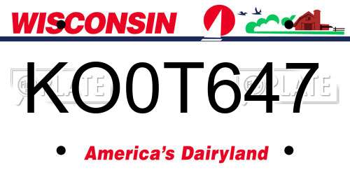 KO0T647 Wisconsin License Plate