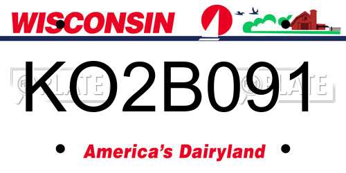 KO2B091 Wisconsin License Plate