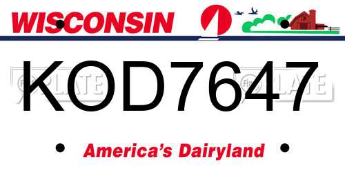 KOD7647 Wisconsin License Plate