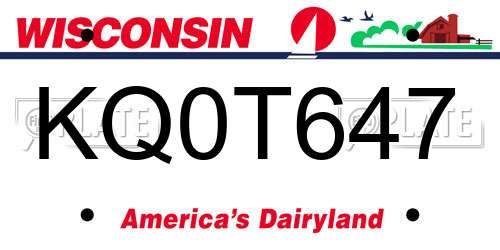 KQ0T647 Wisconsin License Plate