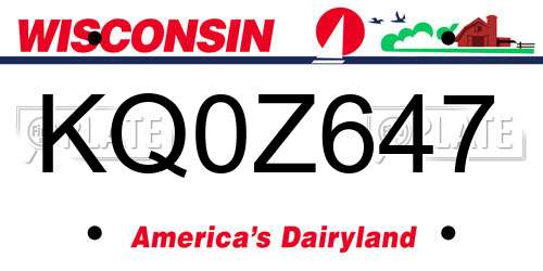 KQ0Z647 Wisconsin License Plate