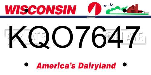 KQO7647 Wisconsin License Plate