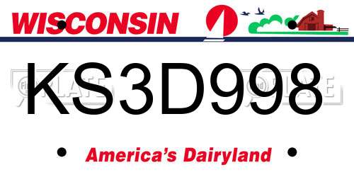 KS3D998 Wisconsin License Plate