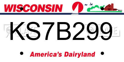 KS7B299 Wisconsin License Plate