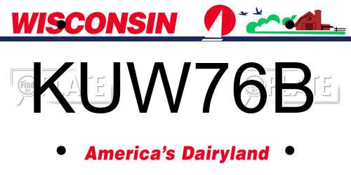 KUW76B Wisconsin License Plate