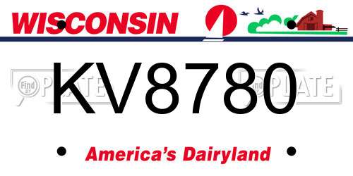 KV8780 Wisconsin License Plate