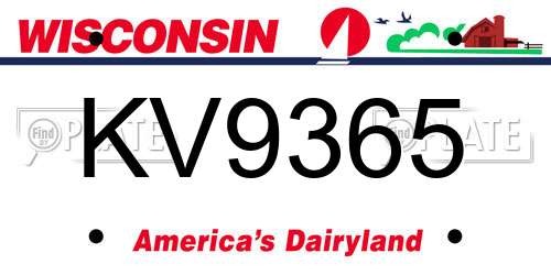 KV9365 Wisconsin License Plate