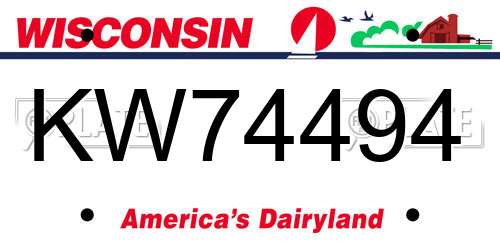KW74494 Wisconsin License Plate