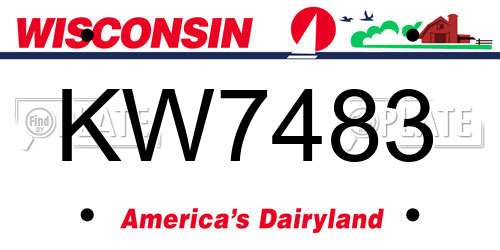 KW7483 Wisconsin License Plate