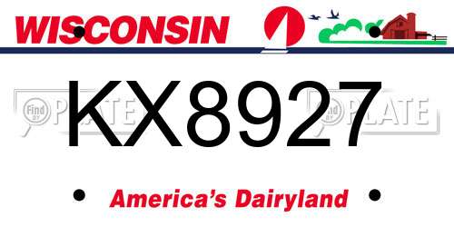 KX8927 Wisconsin License Plate