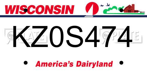 KZ0S474 Wisconsin License Plate