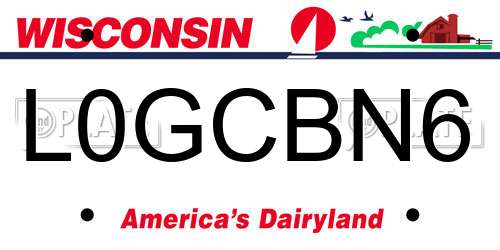 L0GCBN6 Wisconsin License Plate