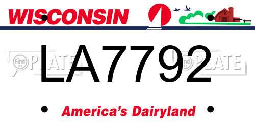 LA7792 Wisconsin License Plate