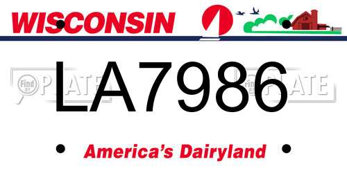 LA7986 Wisconsin License Plate