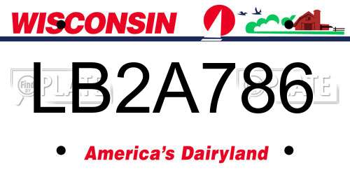 LB2A786 Wisconsin License Plate
