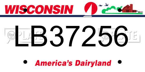 LB37256 Wisconsin License Plate