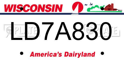 LD7A830 Wisconsin License Plate