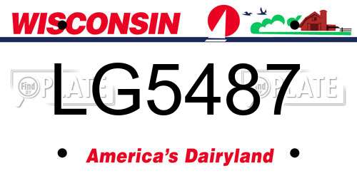 LG5487 Wisconsin License Plate