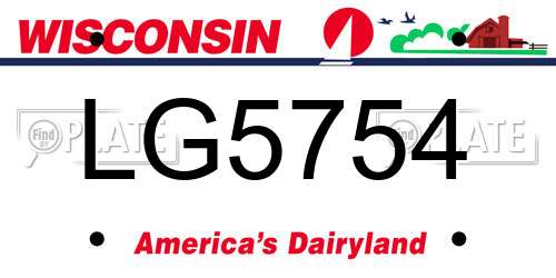 LG5754 Wisconsin License Plate