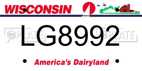 LG8992 Wisconsin License Plate