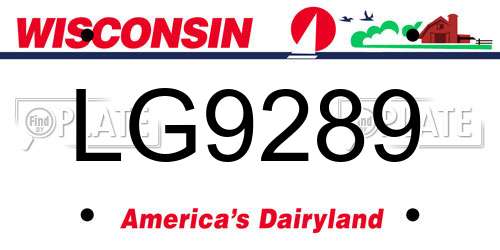 LG9289 Wisconsin License Plate
