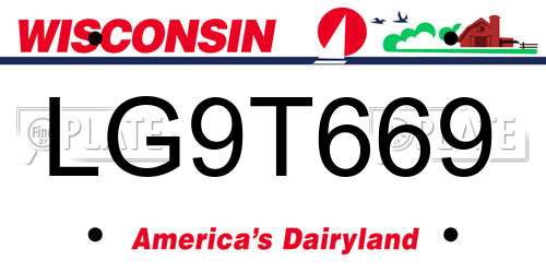 LG9T669 Wisconsin License Plate