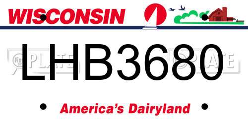 LHB3680 Wisconsin License Plate