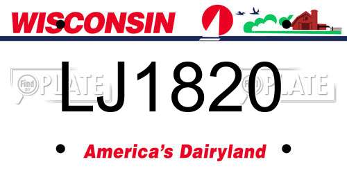 LJ1820 Wisconsin License Plate