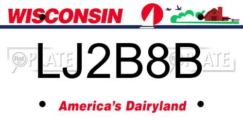 LJ2B8B Wisconsin License Plate