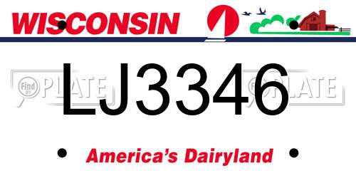 LJ3346 Wisconsin License Plate