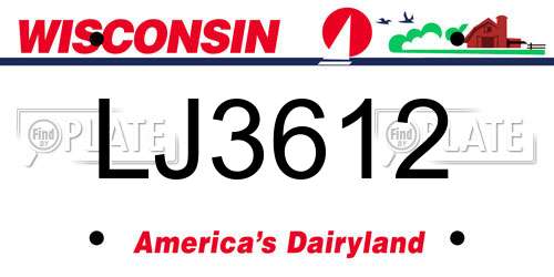 LJ3612 Wisconsin License Plate